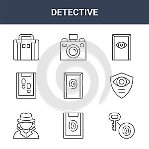 9 detective icons pack. trendy detective icons on white background. thin outline line icons such as fingerprint identification,
