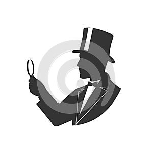 Detective with magnifying glass vector illustration