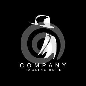 Detective Man Logo Design, Mafia Detective Fashion Tuxedo And Hat Illustration Vector, BlackMan Businesman Icon