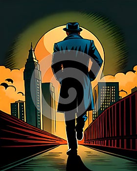 Detective - Man walking alone through the city at night