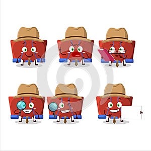 Detective red binder clip cute cartoon character holding magnifying glass