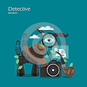 Detective services vector flat style design illustration