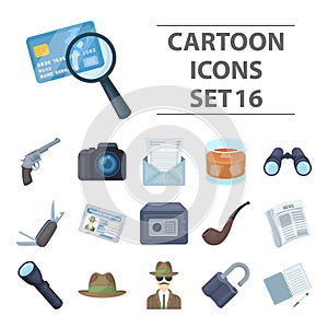 Detective set collection icons in cartoon style vector