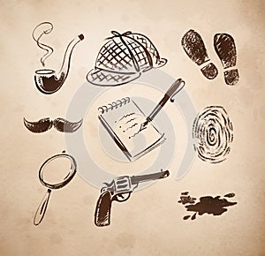 Detective sketch icons set