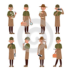 Detective Vector. Professional Vintage Tec, Snoop, Shamus, Spotter Man. Isolated Flat Cartoon Character Illustration