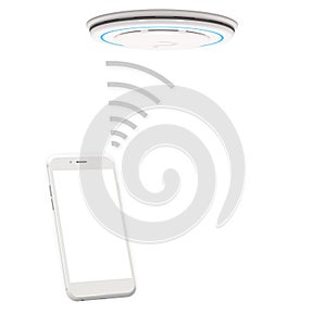 Detector alarm wifi connect with smartphone on white