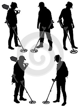 Detectorists silhouette on white background