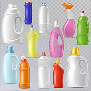 Detergent bottle vector plastic blank container with detergency liquid and mockup household cleaner product for laundry