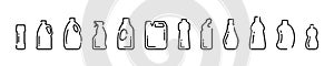 Detergent bottles. Chemical clean bottles. Bleach bottle icon set. Vector illustration