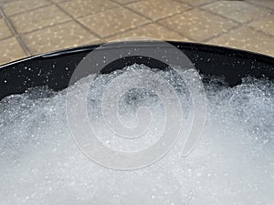 Detergent bubble for washing clothes.