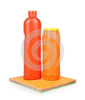 Detergents and colorful cloth photo