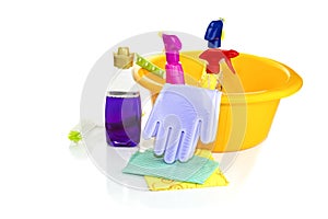 Detergents for home cleaning on a white background