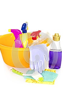 Detergents for home cleaning on a white background