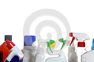 Detergents plastic bottles isolated on white background