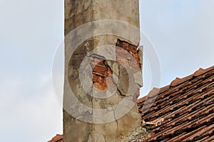 Deteriorated brick-made chimney