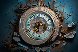 Deteriorated Old broken clock. Generate AI