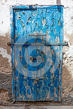 Deteriorating Old Blue Door in Essaouira Morocco