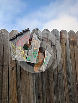 Deteriorating broken bird house