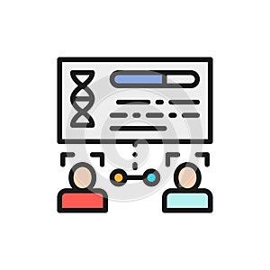 Determination of kinship by persons, face verification flat color line icon.