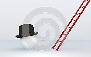 Determination sphere. White sphere with a hat looks up at a ladder .