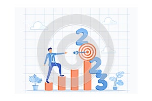 determine targets for business in 2023. an entrepreneur analyzes and sets strategies to develop or improve business performance.