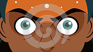 Determined Eyes A closeup of a persons face with oversized wideopen eyes that sparkle with intensity. Their brows are