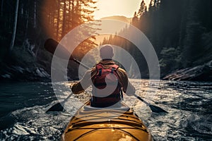 Determined Man kayak water. Generate Ai