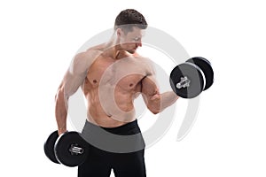 Determined Muscular Man Lifting Dumbbells
