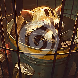 Determined Racoon in Cage
