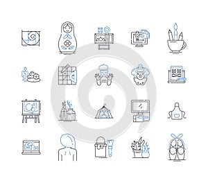 Determined venture line icons collection. Persistence, Tenacity, Diligence, Ambition, Resilience, Drive, Grit vector and