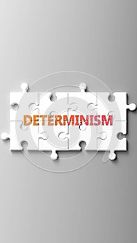 Determinism complex like a puzzle - pictured as word determinism on a puzzle pieces