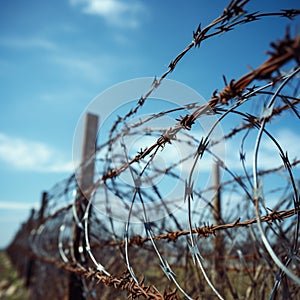 Deterrent boundary Barbed wire guards the confines of restricted territory