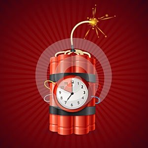 Detonate Dynamite Bomb and Timer Clock. Vector