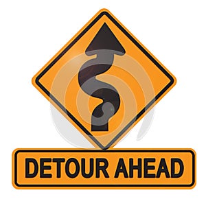 Detour Ahead street Sign with Curved Arrow