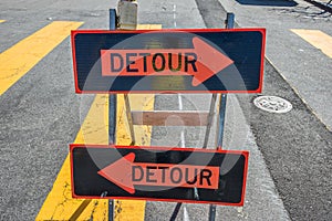 Detour sign on the street photo