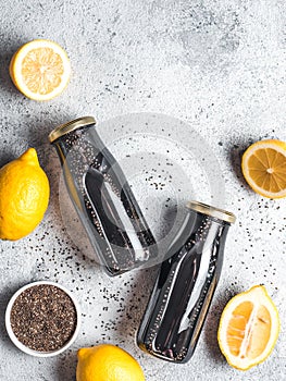 Detox activated charcoal black chia lemon water