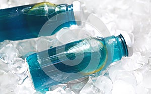 Detox blue lemonade in glass bottle for healthy nutrition diet