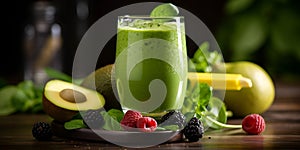 Detox cleanse drink concept green vegetable smoothie ingredients natural organic healthy juice in bottle