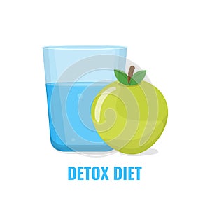 Detox diet concept. Water and green apple