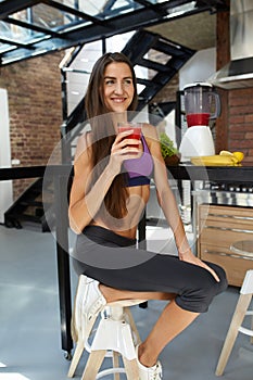 Detox Diet. Healthy Fit Woman Drinking Fresh Smoothie Juice