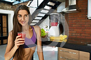 Detox Diet. Healthy Fit Woman Drinking Fresh Smoothie Juice