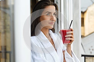 Detox Diet. Healthy Woman Drinking Fresh Juice In Morning