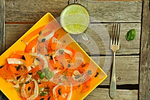 Detox food with veggie, raw salad and fruit juice photo