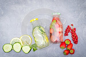 Detox fruit infused water. Refreshing summer homemade cocktail