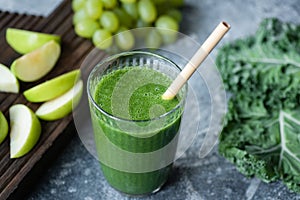 Detox green smoothie in glass