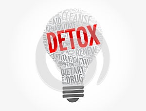 DETOX light bulb word cloud, health concept background
