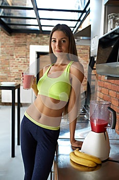 Detox Smoothie. Healthy Fit Woman Drinking Diet Fitness Drink