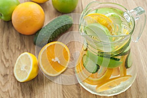 detox water with cucumber, lime, apple and orange for weightloss