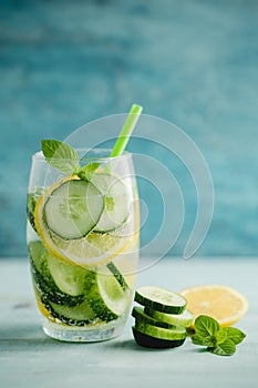 Detox water or infused water of cucumber and lemon