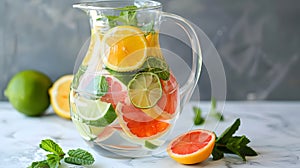 Detox Water: Take a photo of a bottle of water with added fresh fruits and herbs for detox